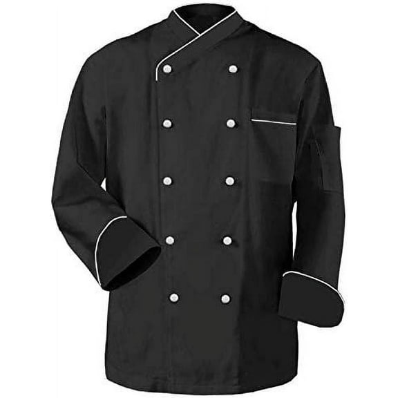 Long Sleeves Men Women Chef Coat Jacket Uniform Unisex for Food Service, Caterers, Bakers and Culinary Professional (Black, X-Large)
