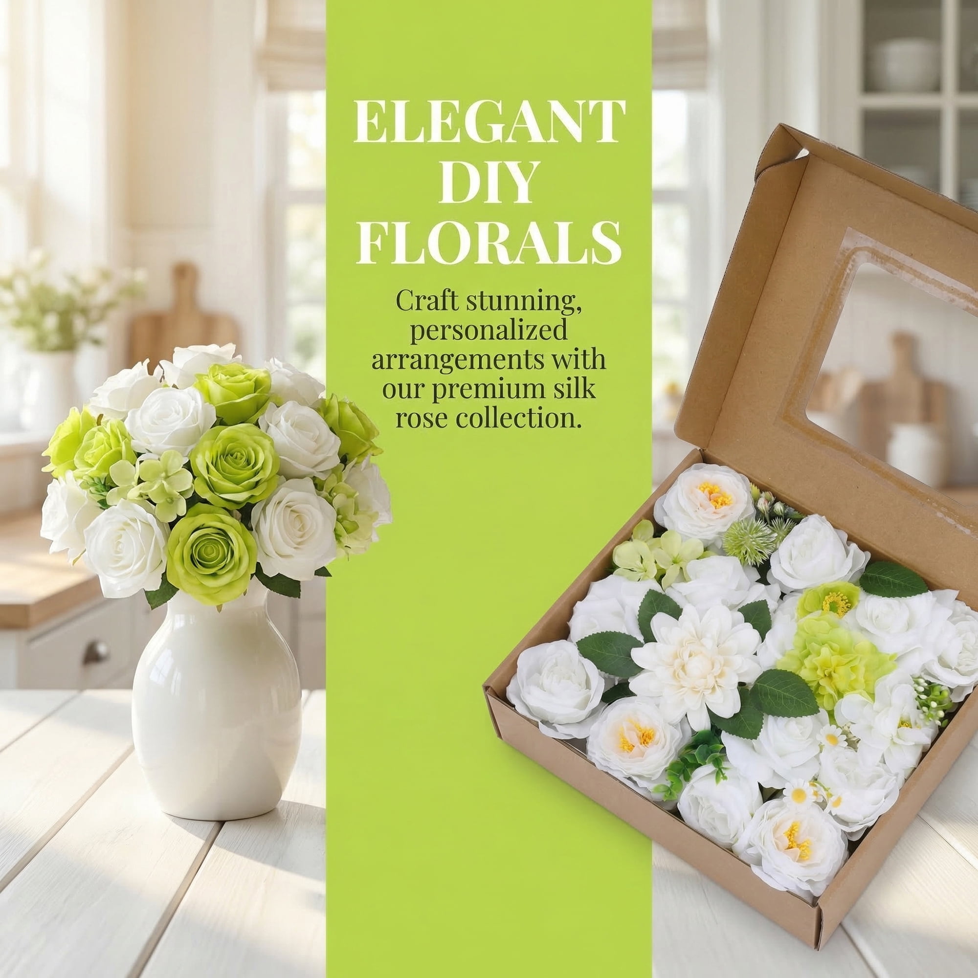 Unique Bargains Artificial Flowers Combo Box Set Green Tones 9.8"