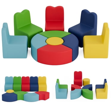 UMOMO 10 PCS Kids Sofa Set, Daycares Chairs for Toddlers Activities, Colorful Modular Flexible Seating Set for Home Preschool Playroom