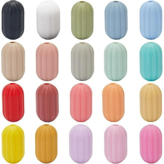 1 Box 40Pcs 20 Colors Silicone Focal Bead Soft Rubber Beads Bulk 17x10mm Colorful Oval Column Striped Spacer Beads