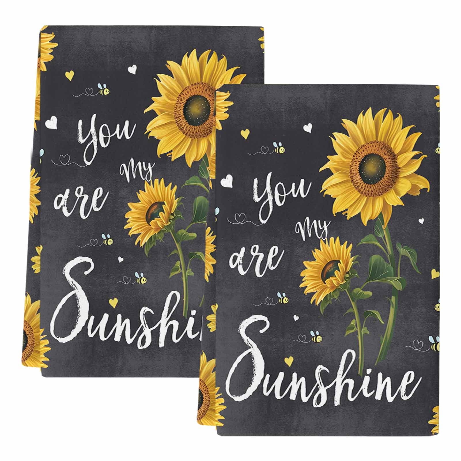 Black Sunflowers Kitchen Towels Set of 2, Vintage Garden Floral Bees Farmhouse Absorbent Dish Towels for Kitchen, Microfiber Hand Towel, Quick Drying Tea Towel for Cleaning Decorative Dishcloths