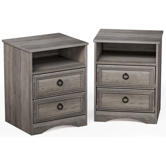 Nightstand Set of 2, Night Stand with Drawers, Accent Bed Side Table and End Table with Open Storage for Bedroom, Living Room,Gray