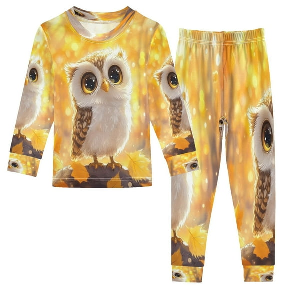 BZSMCE Unisex Pajama Set Snug-Fit Cotton Sleepwear Autumn’s Wise Little Owl Printed