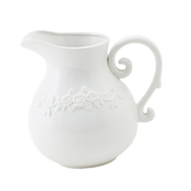 Jarrón de cerámica, jarrón de jarra de granja con asa, adorno de mesa elegante y versátil, jarrón de jarra blanca para decoración de estantería del estilos cortos