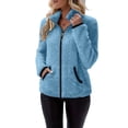 thumbnail image 4 of Zynoxe Women's Fuzzy Fleece Jacket Winter Stand Collar Zip Up Long Sleeve Coral Fleece Coat with Pockets Windproof Warm Plus Size Coat for Dailywear Gray M, 4 of 6