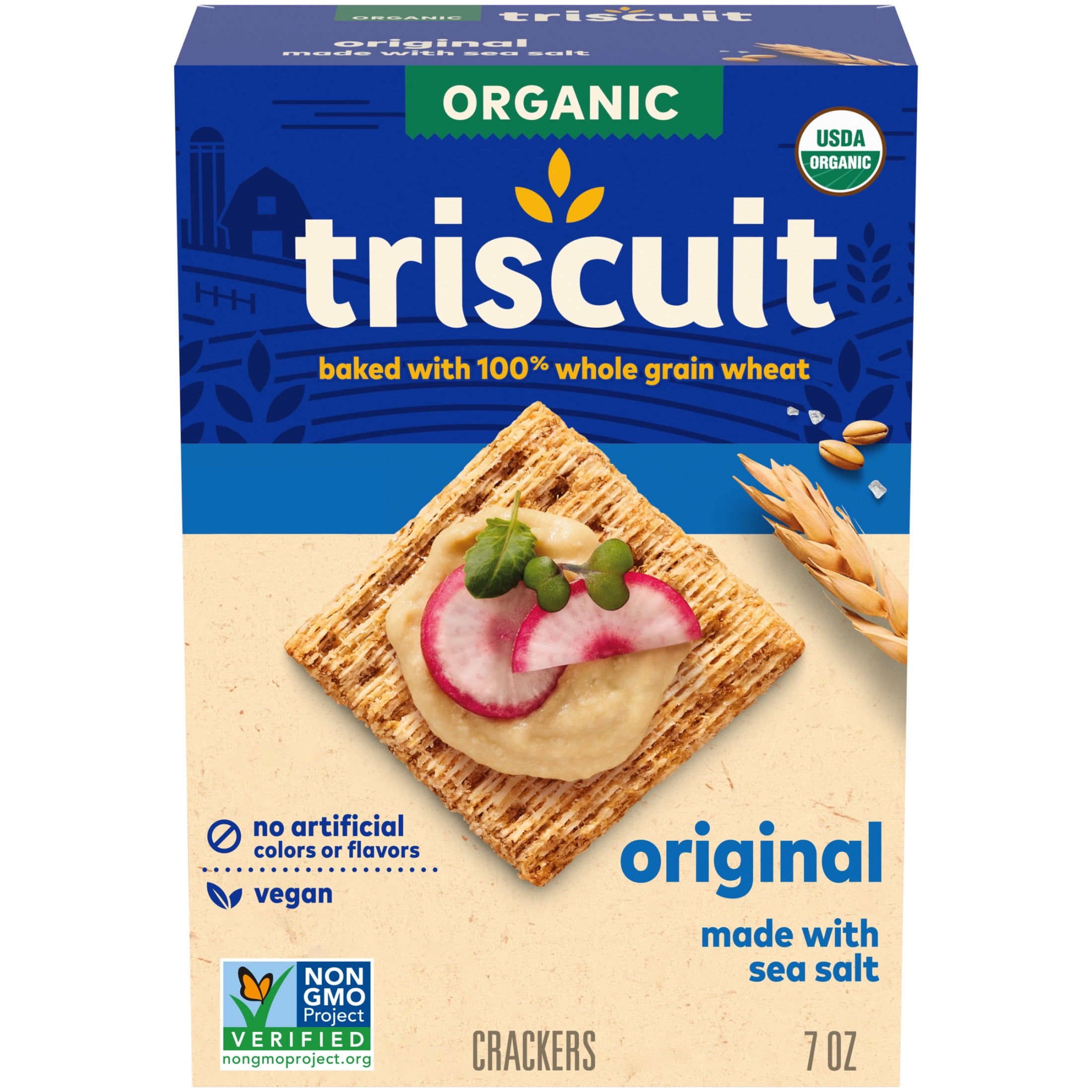 (4 pack) Triscuit Organic Original Whole Grain Wheat Crackers, Organic Crackers, Vegan Snacks, 7 oz