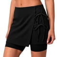 thumbnail image 2 of TAGOLD Women Sweat Shorts for Womens Solid Color Linen Wrap Mini Skort Functional Side Storage Pockets Elastic Waist Summer Beach Vacation Bottoms, 2 of 4