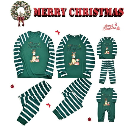 

Christmas Family Matching Pajamas Set Print Tops+Striped Pants Xmas Holiday Loungewear Sleepwear Pjs Set for Adult Kids Baby