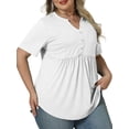 thumbnail image 2 of 4X Womens Tops Plus Size Loose Fit Short Sleeve Shirts Summer Henley Fashion Going Out Buttons Up Tunics White, 2 of 6
