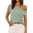 thumbnail image 2 of Womens Off One Shoulder Tops Summer Ribbed Knit Tank Tops Trendy Casual Loose Fit Sleeveless Tee Shirts, 2 of 6