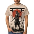 thumbnail image 4 of LAOLIUSN Men’s All Over Print Graphic T-Shirt, Japanese Samurai Ronin Katana Rising Sun Torii Dragon Sakura 3D Printed Streetwear Tee, Short Sleeve Crewneck, S-4XL, 4 of 7