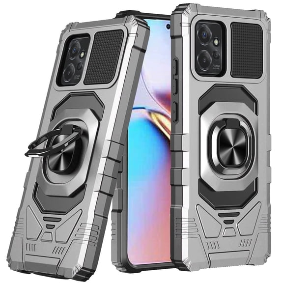 For Motorola Edge Edge Plus 2023 Robotic Ring Kickstand Cover Phone Case - Silver