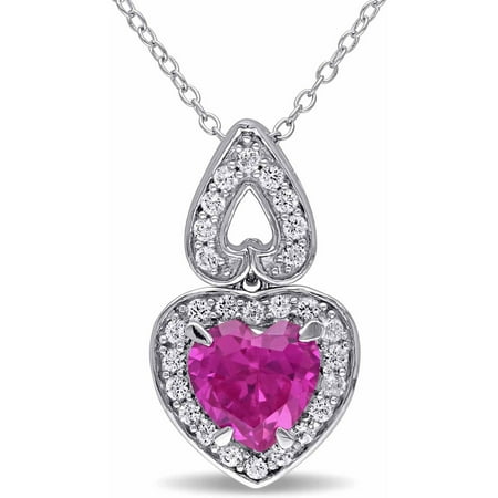 Tangelo 3-1/10 Carat T.G.W. Created Rose and White Sapphire Sterling Silver Halo Heart Pendant, 18