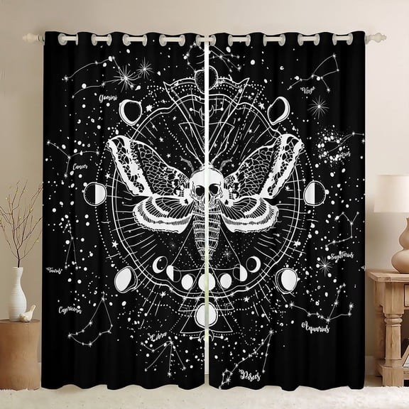 Feelyou Moth Butterfly Black Out Curtains, Tribal Hippie Skeleton Curtains Pack of 2 (42x63 Each), Constellation Stars Galaxy Bedroom Curtains, Window Curtains Room Decor