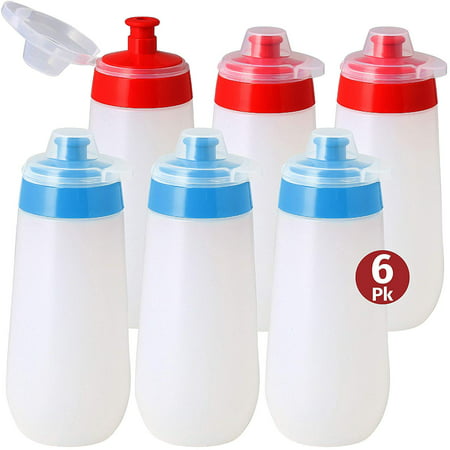 Squeeze Sports Water Bottles – 6 Pack Plastic Water Bottle Set With Lid and Writable Surface –Wide Mouth Squeeze Bottles– For Sports Teams Cycling 20oz 3 Red 3 Blue By