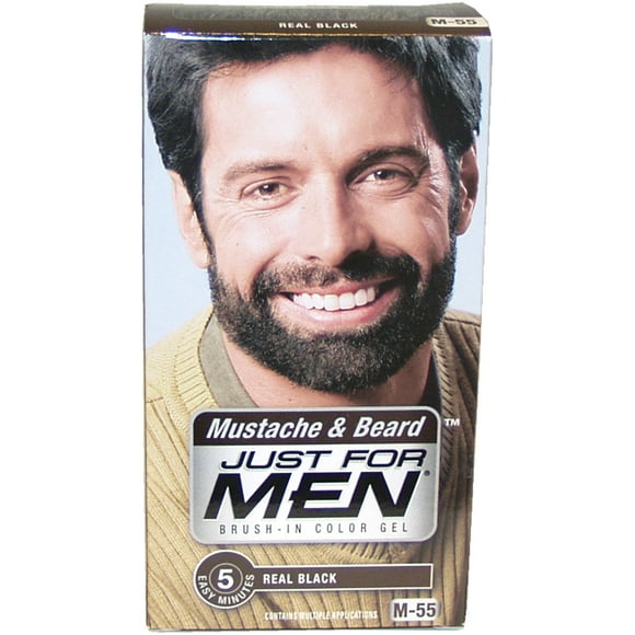 Brush-In Color Gel Mustache & Beard Real Black # M-55 by Just For Men for Men - 3 Pc Kit Gel