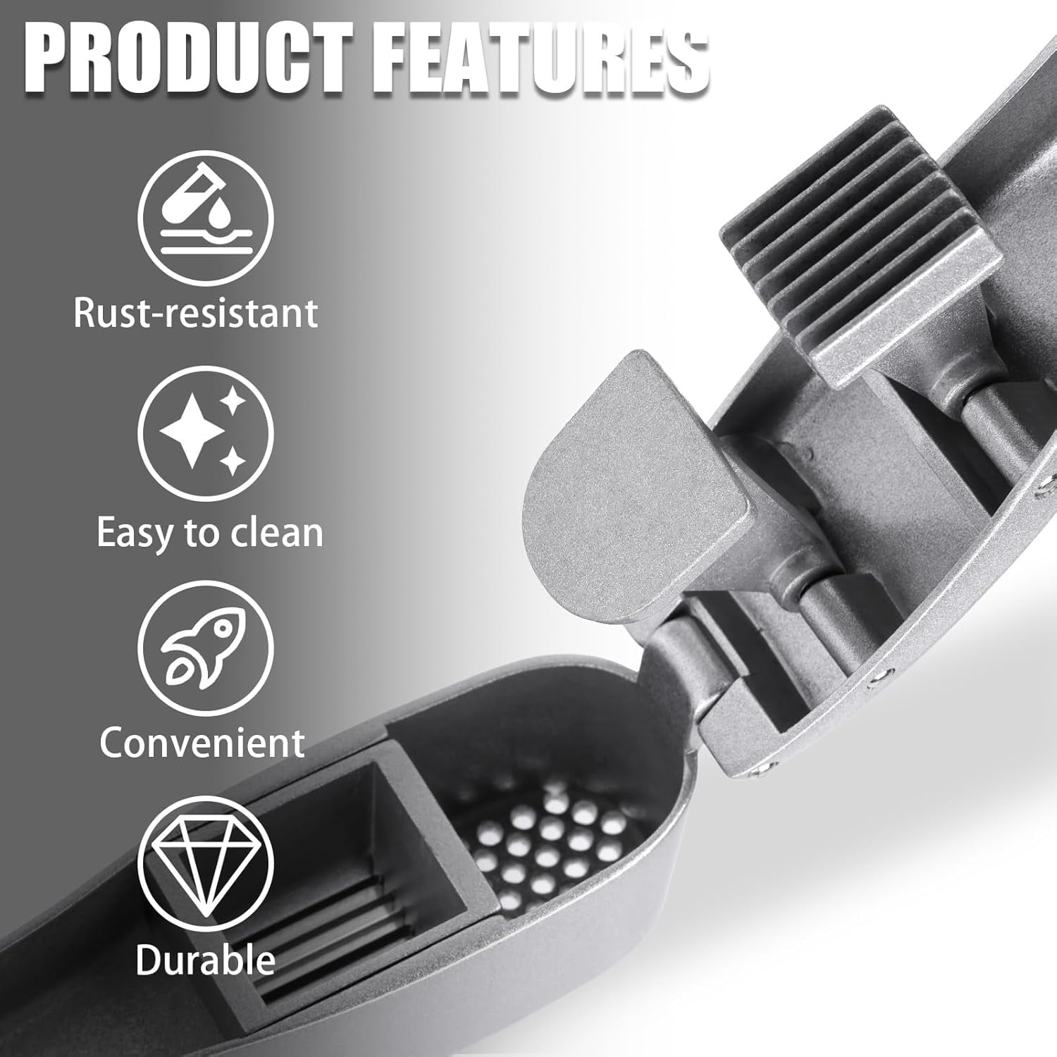 CATPAN Garlic Press and Peeler Set - Silicone Garlic Peeler Tube Roller and Aluminium Garlic Press with Built-In Cleaning Tool Garlic Crusher, Mincer & Peeler for Unpeeled Garlic Cloves