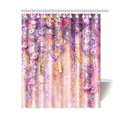 ARTJIA Spring Floral Shower Curtain, Purple Wisteria Flowers Tree ...
