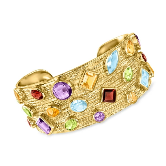 Ross-Simons 22.10 ct. t.w. Multi-Gemstone Cuff Bracelet in 18kt Gold Over Sterling, Women's, Adult