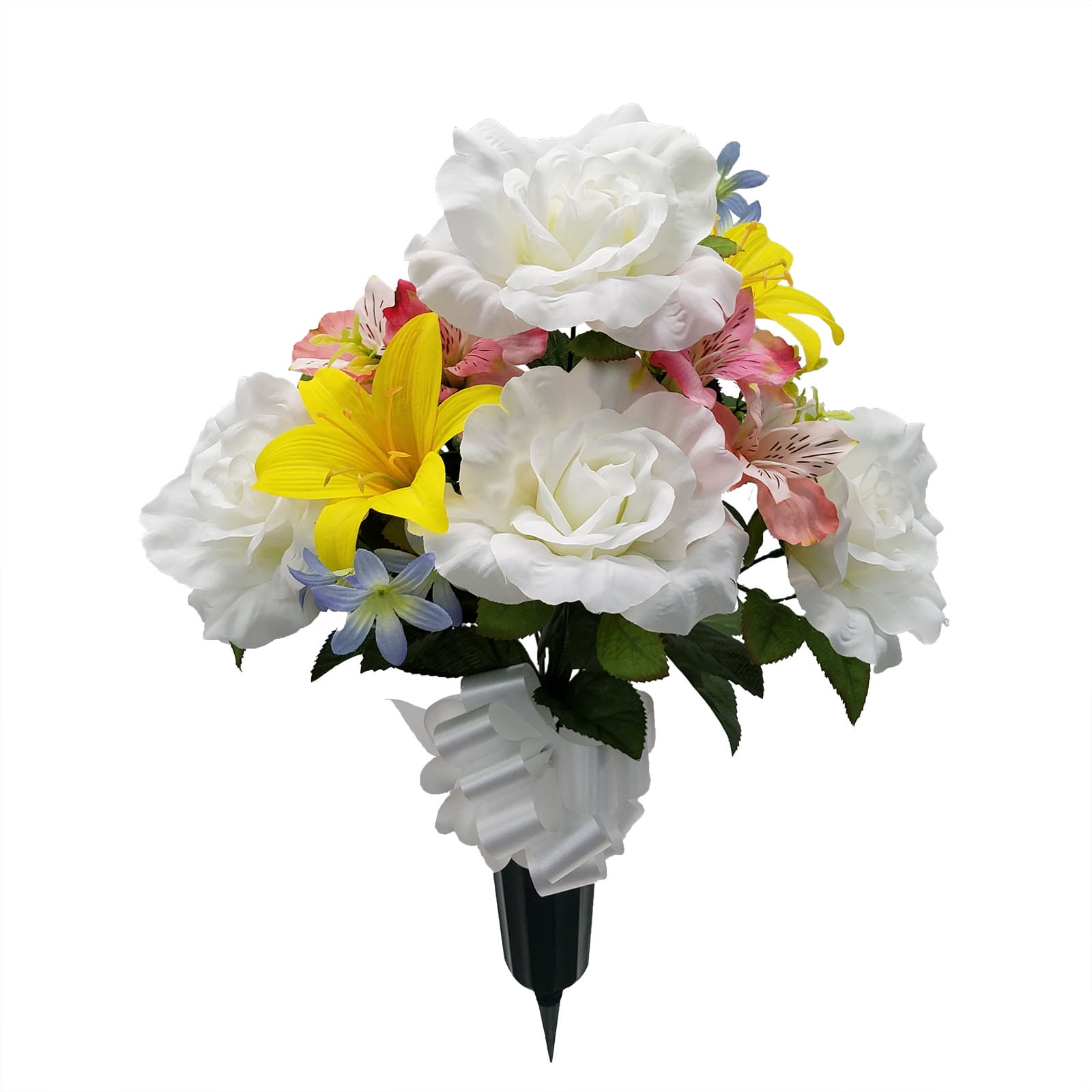 Mainstays 20 Artificial Flower, Rose and Lily, Cemetery, White Color.