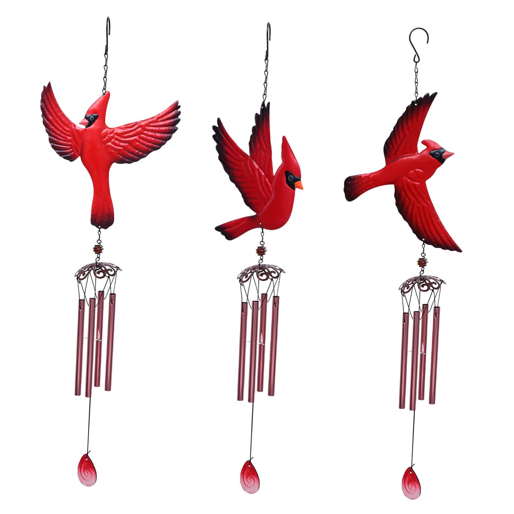 FELTECHELECTR 3-Pack Iron Red Courtyard Wind Chimes, Stylish Outdoor Garden Decor for Patio and Porch