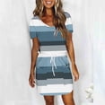 thumbnail image 4 of Cmfcve Stripe Midi Dresses for Women Short Sleeve Tie Front Bohemian Dress V-Neck Drop Waist Pinstripe Dresses with Pockets, 4 of 6