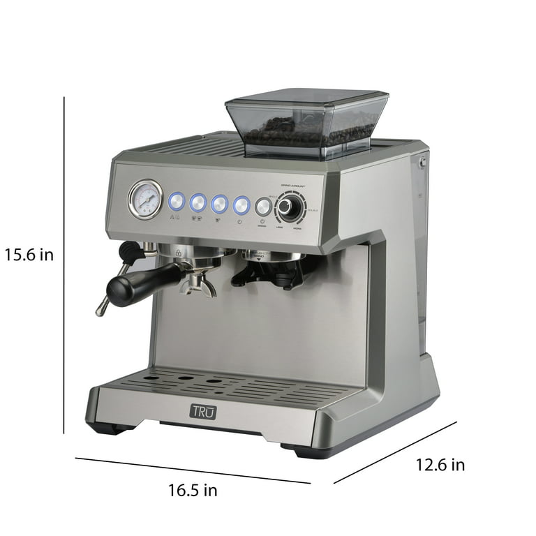 TRU 15-Bar Semi-Automatic All-In-One Espresso Maker with Grinder