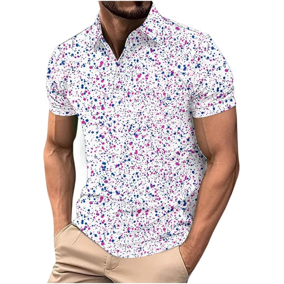 Mens Golf Polo Shirts Short Sleeve Dry Fit Performance Moisture Wicking Casual Print Collared Golf Shirts for Men
