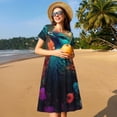thumbnail image 4 of Goofa Colorful Flower Bird Pattern Women Summer Short Sleeve Midi Dress with Pockets Casual Aline Flowy Tshirt Dress Vocation Beach Sundress, 4 of 6