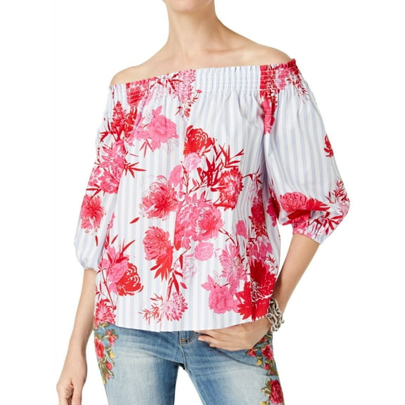 I-N-C Womens Tropical Off The Shoulder Blouse