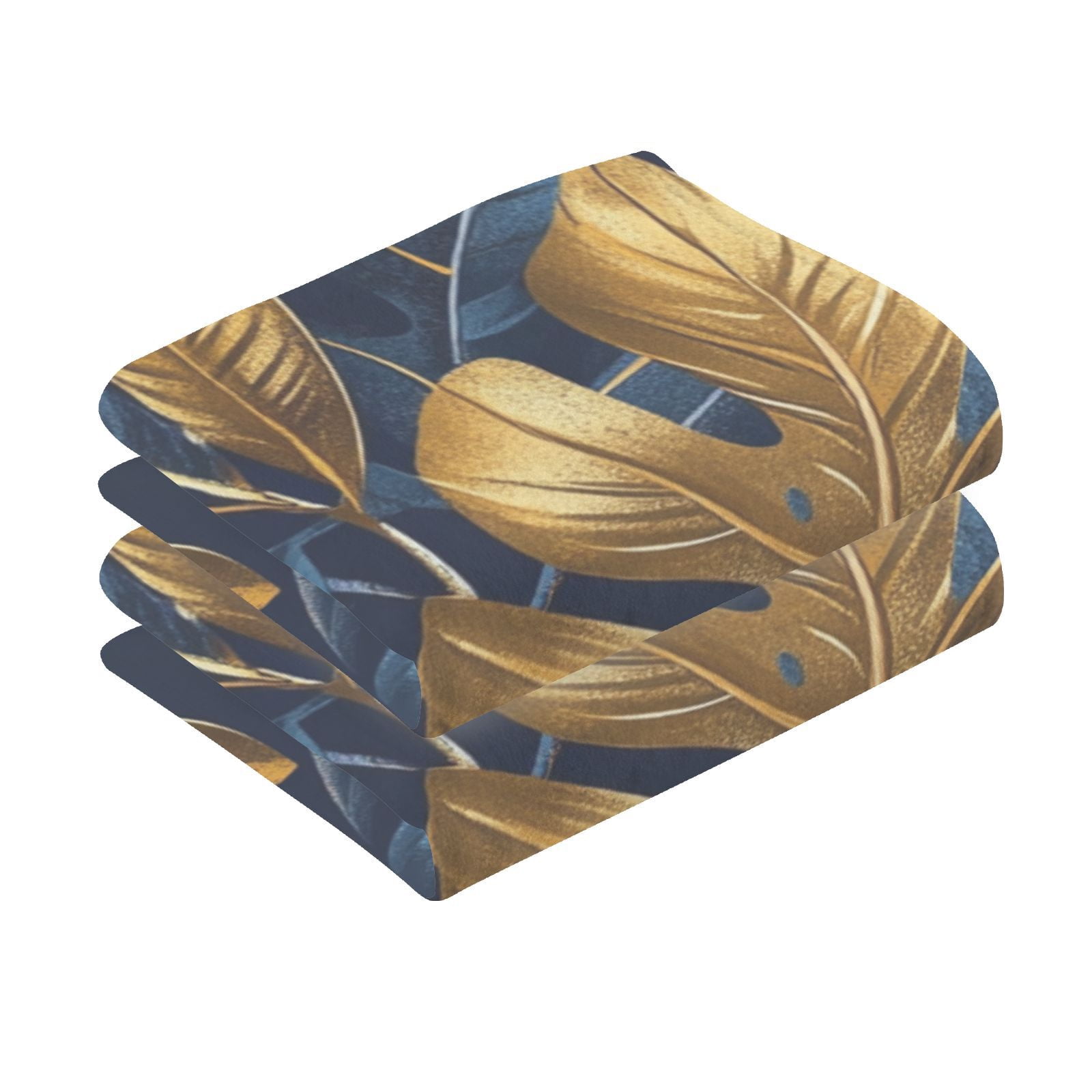 Blue and Gold Leaves Hand Towels Cotton Bath Towels Large Face Towels Absorbent for Bathroom 2 Packs