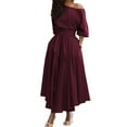 thumbnail image 2 of PENGXIANG Dress Oblique Shoulder Comfortable Lace-up Solid Color Tie Waist Belt Dress for Work, 2 of 13