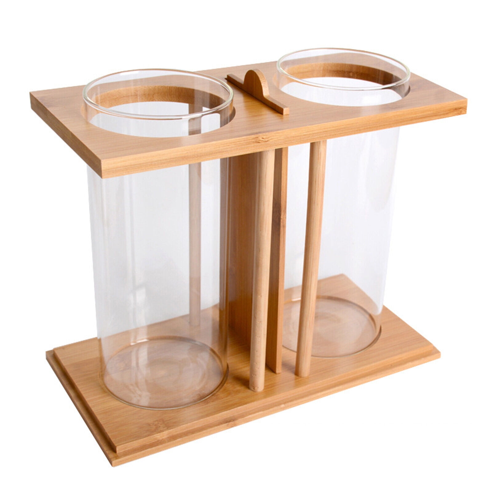 Creative Bamboo & Wood Glass Fish Tank, Home Desktop Dual Glass Mini DIY Goldfish Betta Fish Tank with LED Light, Aquarium Small Fish Tank for Living Room, Office, Bedroom Decor