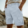 thumbnail image 2 of YOIAVAIOY Men's Shorts Cotton Linen Pleated Shorts Casual High Waisted Summer Lightweight Beach Shorts Fashion Hiking Lounge Shorts Blue XXL, 2 of 6