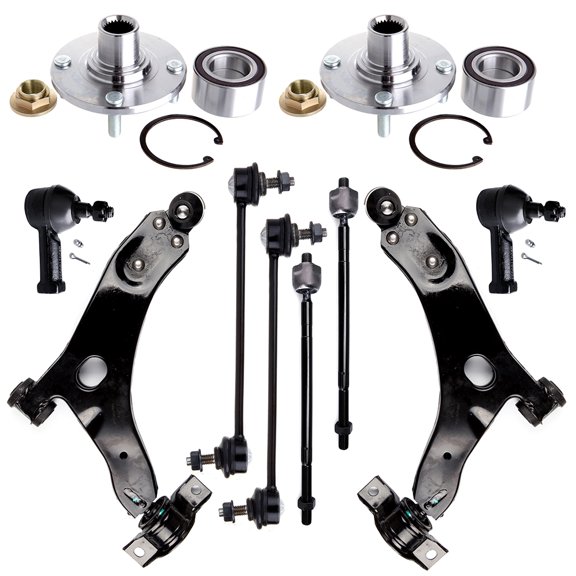 ECCPP 10pcs Lower Control Arm And Ball Joint Wheel Hub Inner Tie Rod End Outer Tie Rod End Sway Bar End Link fit for 2005-2010 For Ford Focus