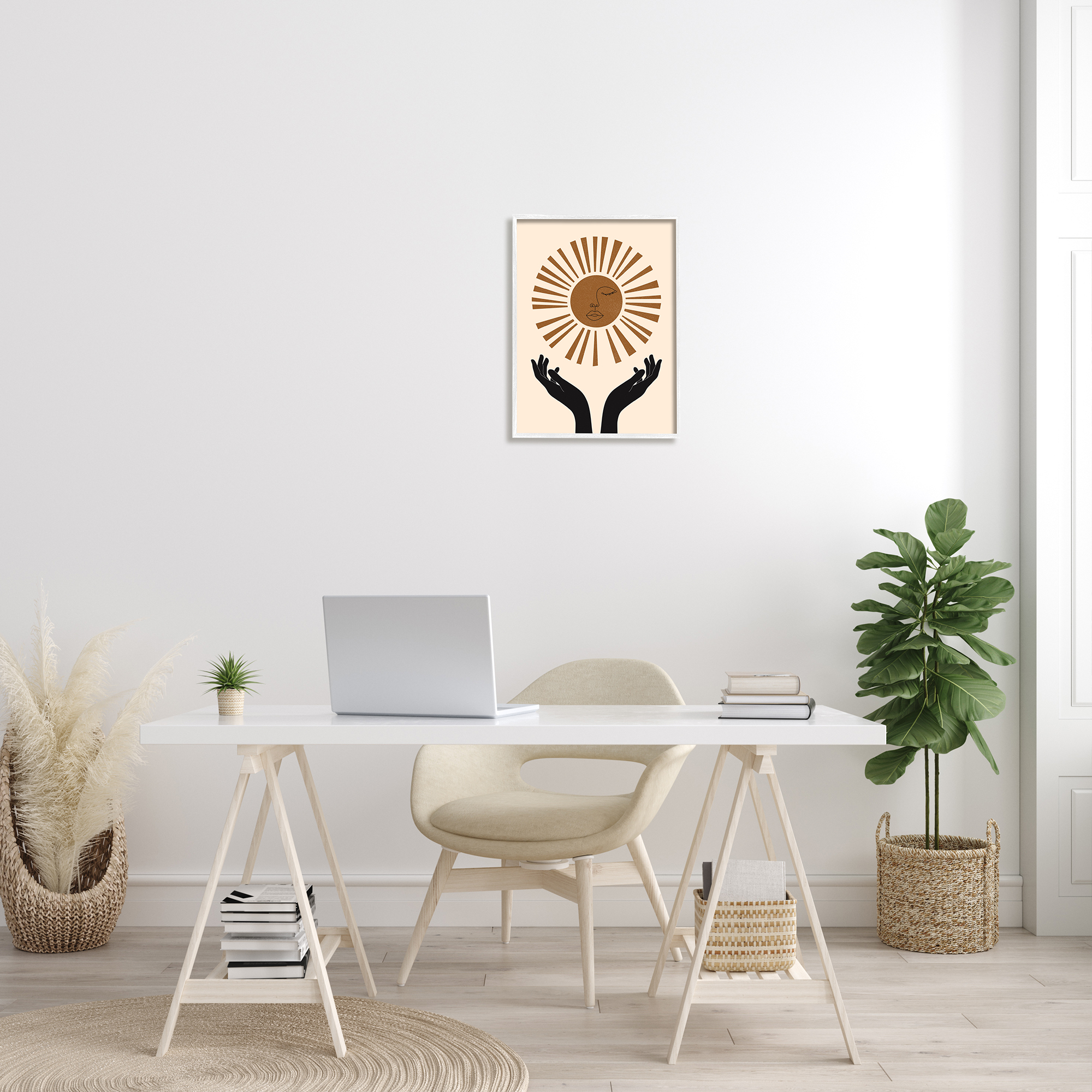 Stupell Industries Hands Holding Desert Sun with Face Linework, 16 x 20, Designed by JJ Design House LLC