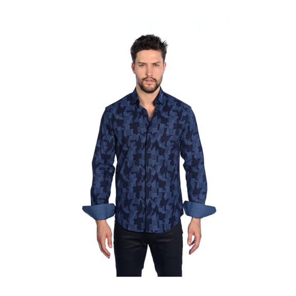 Luchiano Visconti Navy with Houndstooth Camouflage Shapes Size XL