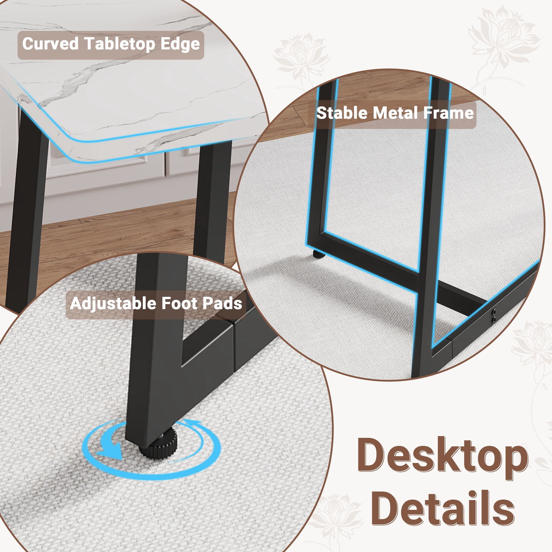 PORKISS Dining Room Set for 6, Modern Dining Table Set for 6 with Faux Marble Table, 4 Velvet Chairs and 1 Cushion Bench, Metal Frame, White + Gray + Black