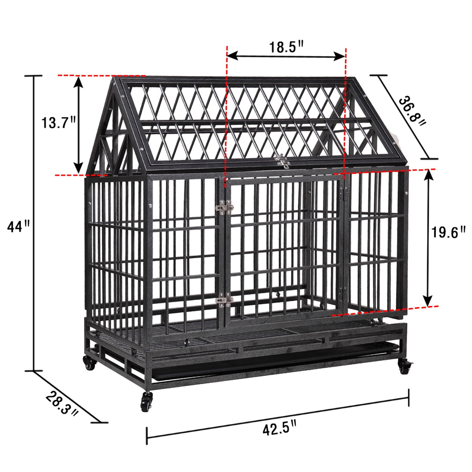 Pefilos 54" Large Dog Cage for Indoor Heavy Duty Metal Dog Crate Kennel with 4 Universal Wheels, Openable Pointed Top and Front Door, Black Pefilos 54" Large Dog Cage for Indoor Heavy Duty Metal Dog Crate Kennel with 4 Universal Wheels, Openable Pointed Top and Front Door, Black