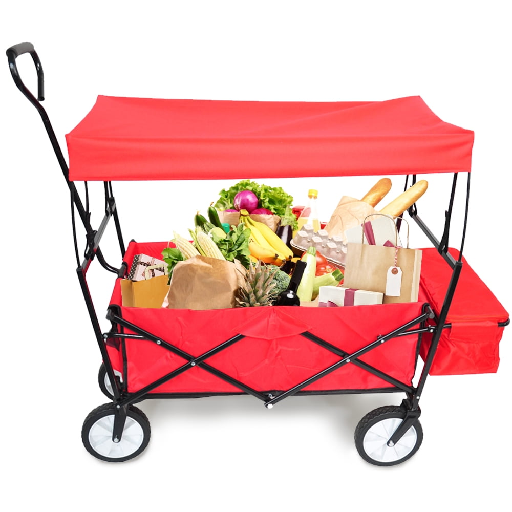 Red Heavy Duty Garden Cart for Shopping Beach Outdoors femor Collapsible Folding Outdoor Utility Wagon 