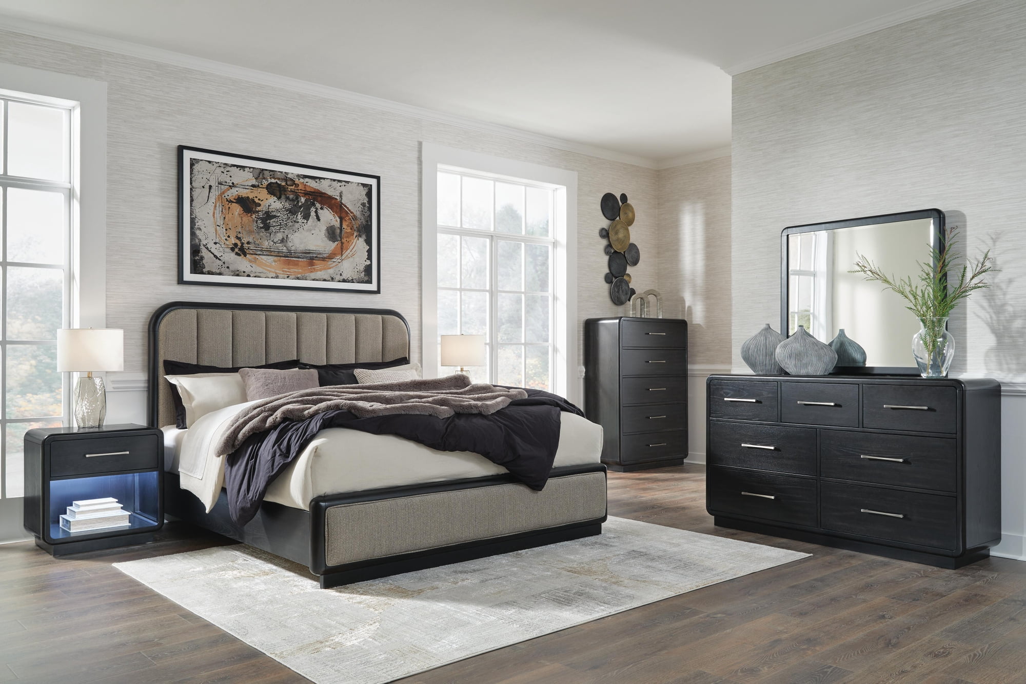 Signature Design by Ashley Rowanbeck 1-Drawer Nightstand, Black, Contemporary Bedside Table with LED Nightlight and USB Charging