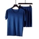 thumbnail image 1 of Conjunto de pijamas para hombre, ropa interior elástica de manga corta con cuello redondo, Color sólido, para dormir, 2 unidades, 1 of 4