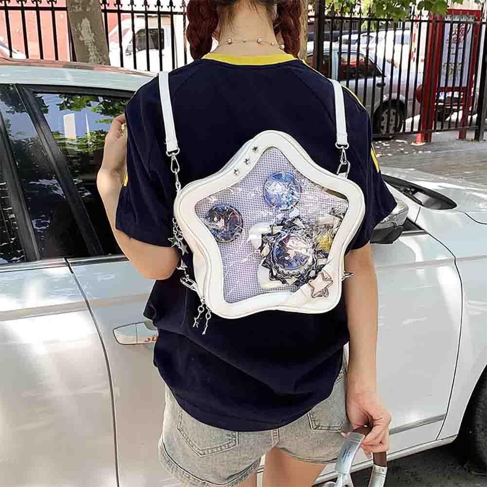 Baguery Ita Bag Star Shaped Purse - PU Leather Cute Clear Crossbody Bag, Kawaii Pin Display Shoulder Bag (Bare Bag)​