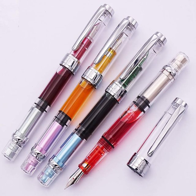 Ynlkorvg YongSheng 3008 FountainPen Silver Trim Piston Filling Transparent Large Capacity Storage Ink EF Nib Suitable For Student Study Calligraphy Practice OfficeWwork S.ignature 2ml