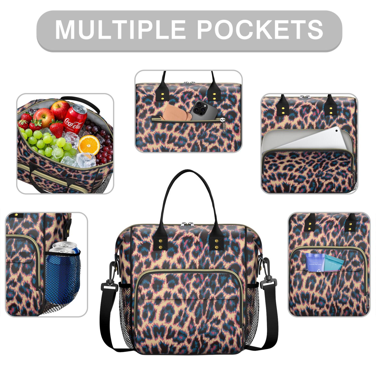 Leopard Print Pattern Womens Lunch Box for Work,Insulated Large Lunch Bag for Tween and Teen,Loncheras Para Mujer,Leakproof Adult Lunch Bag for Work,Beach,Travel,Picnic,Camping