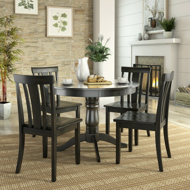 Lexington 5 Piece Wood Dining Set, Black Round Dining Room Table And Chairs