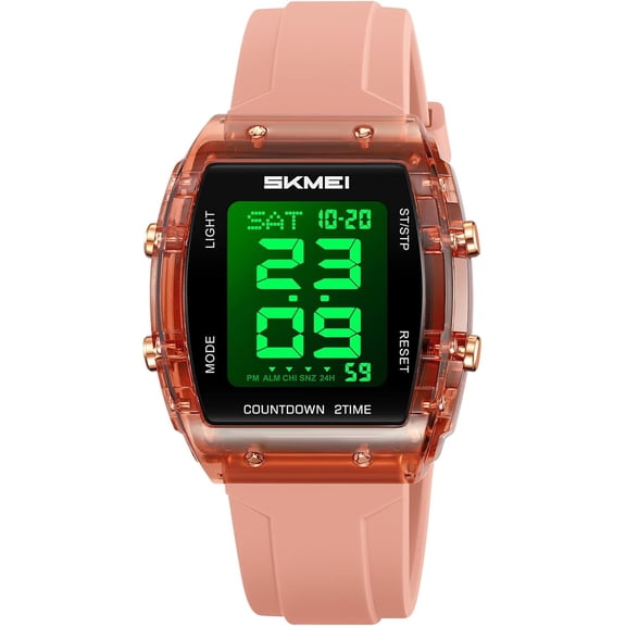 Fashion Women's Men's Digital Watch Tonneau Case Multifunctional Unisex Large Face Outdoor Sport Waterproof LED Casual Wrist Watch with Dual Time Alarm