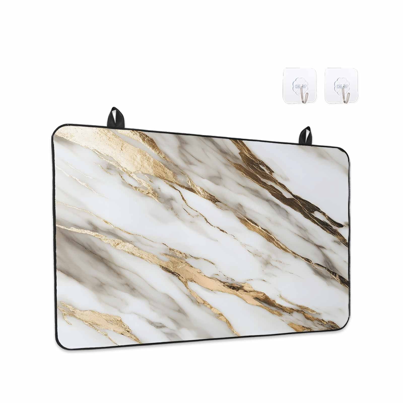 Marble Grey White Stove Top Cover for Electric Stove, Heat-proof & Non Slip Glass Top Stove Cover Protector, Abstract Cracked Crystal Gold Lines Kitchen Flat Cooktop Rubber Mat 24x21 Inches