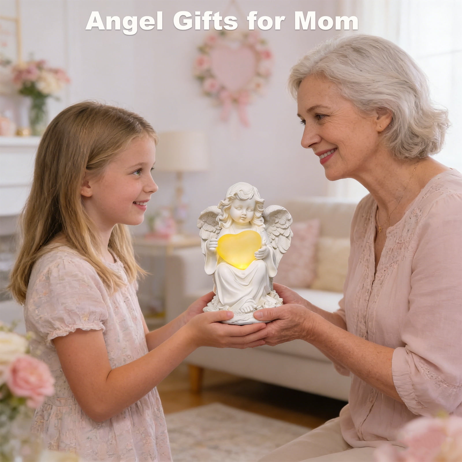 Solar Angel Garden Statue Outdoor, Praying Angel Statues Solar Figurine Lights Outdoor Waterproof, Resin Angel Sculpture for Garden Yard Lawn Grave Cemetery Decor, Gift for Mom Grandma Women
