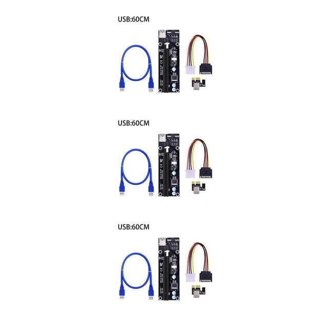 Langgg 6 Pcs Ver003 60cm Usb 3.0 pci e Extender pci Riser Card 1x To 16x Sata To 4pin Ide Power For Machine Black 60cm 3Ensemble